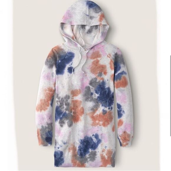 NWT Victoria's Secret Pink Sweatshirt Dress Hoodie with pockets‎ sz med tie dye - Picture 2 of 12